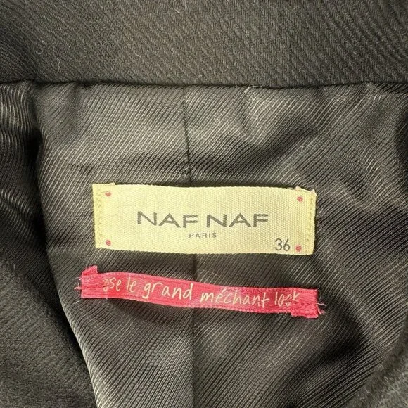 Naf Naf Military/March Band/ Dark Academia Black Blazer Sz 36/S 100% Cotton - Picture 3 of 14